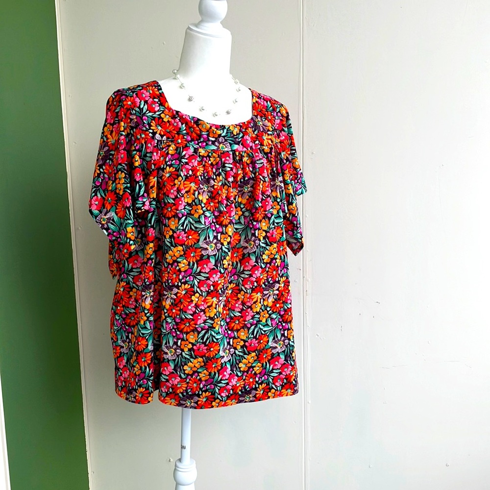 Vintage 70s Brown Floral Mumuu Top